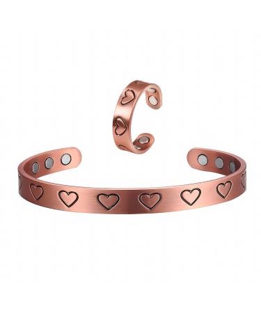 Heart Shape Copper Bracelets Rings Set Arthritis for Women- Arthritis Therapy Effective & Natural Relief for Joint Pain- Health Jewelry Gift for Women