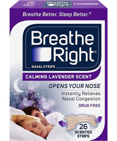 Breathe Right Calming Lavender Scented Drug-Free Nasal Strips for Nasal Congestion Relief 26 count - Pack of 2