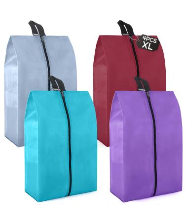 YAMIU Travel Shoe Bags Set of 4 Waterproof Nylon with Zipper for Men & Women Mixed color(Grey Green Red Purple) 4-pack Mixed Color