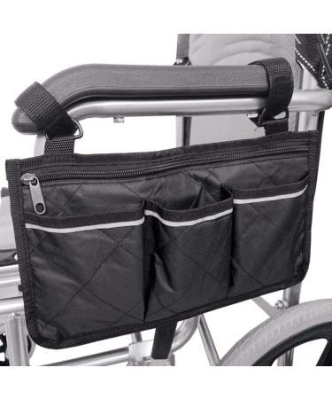 Wheelchair Side Organizer Storage Bag with Reflective Stripe and 4 Pockets 12.7"x7"Waterproof Wheelchair Armrest Bag Pouch for Manual and Electric Wheelchairs Walkers Rollators