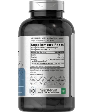 Calcium with Vitamin D3 1200mg | 240 Softgels | 5000 IU Vitamin D3 | Absorbable & Non-GMO | Gluten-Free by Horbaach - Buy Online on GoSupps.com