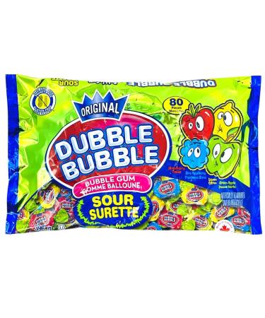 Bubble gum sour bag 80 pieces 396g - strawberry blue raspberry lemon green apple gum No Artificial Sweeteners