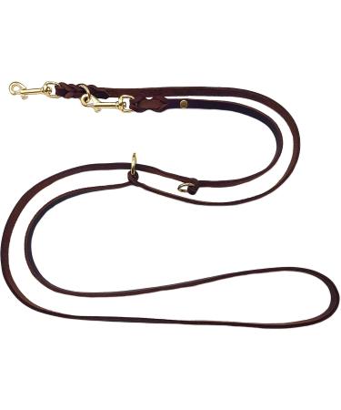 Dogeleine Adjustable Double Linen Dog Leash - Fat Leather Brass for Small & Large Dogs | 2m to 5m Lengths - Dark Brown - Buy Online on GoSupps.com