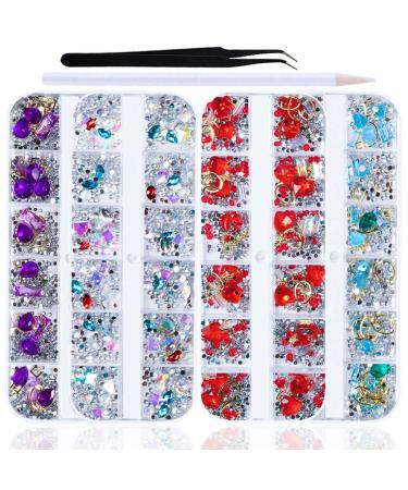 SILPECWEE 4 Boxes 3D Nail Art Rhinestone And Crystal Kit Metal Nail Studs Colorful Gem Manicure Jewelry Decoration With 1Pc Tweezers And Picker Pencil NO1