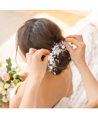 Flower Headband Bridal Headbands Wedding Rhinestone Bride Hair Clip Handmade Floral Headpiece Bridesmaid Party Hair Accessories for Women Girls (Gold) - Buy Online on GoSupps.com