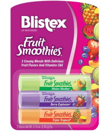 Blistex Fruit Smoothies Lip Moisturizers 3 Sticks 0.10 oz each