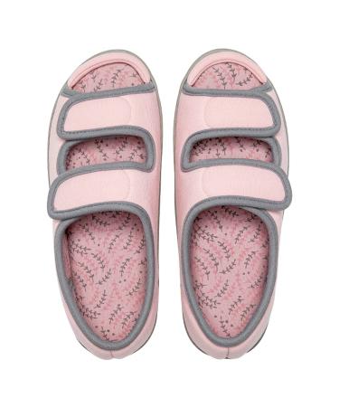 Gycdwjh Diabetic Slippers for Women's Comfortable Diabetic Sandals with Adjustable Velcro Open Toe Orthopedic Footwear for The Elderly or People with Diabetes Pink M( 38to39)
