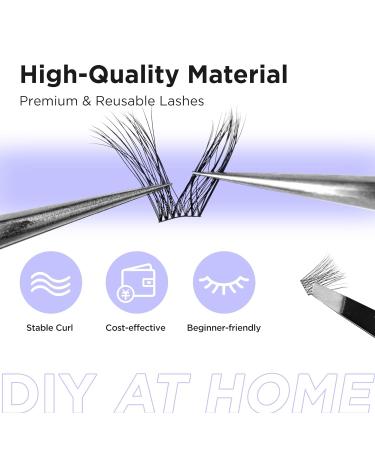 Beyelian D+ Curl Cluster Eyelashes - 144 Pcs Luxury DIY Eyelash Extensions Super Thin Black Band 0.07mm 10-16mm Mixed Lengths - Buy Online on GoSupps.com