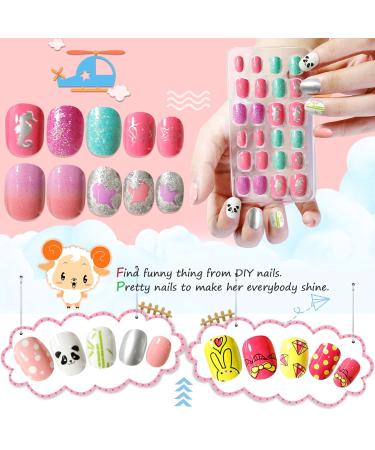 Kalolary 4 Boxes Children's Fingernails | Panda Bunny Pattern Press-On Nails Set with Glue - Perfect Gift for Girls - Buy Online on GoSupps.com