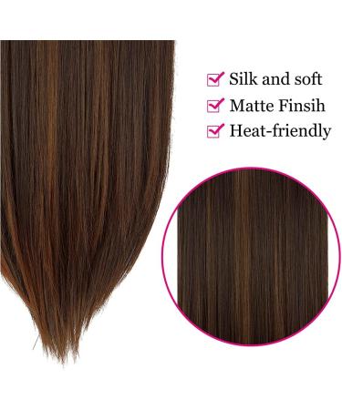 Halo Long Synthetic Hair Extensions Invisible Wire Headband 22 Inch Straight 4.4 Oz - Heat Resistant Fiber - No Clip - Dark Brown Mix Light Auburn - Buy Online on GoSupps.com