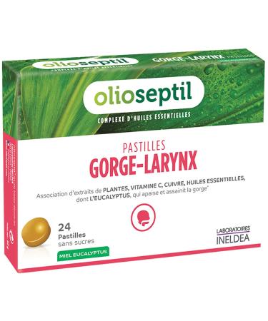 OLIOSEPTIL - Pastilles Sucer Gorge-Larynx - Apaise et Assainit la Gorge - Sans Sucres Ajout s - Extraits de Plantes Vitamine C Cuivre et Huiles Essentielles - 24 Pastilles Gout Miel eucalyptus Miel Eucalyptus - Lot 1