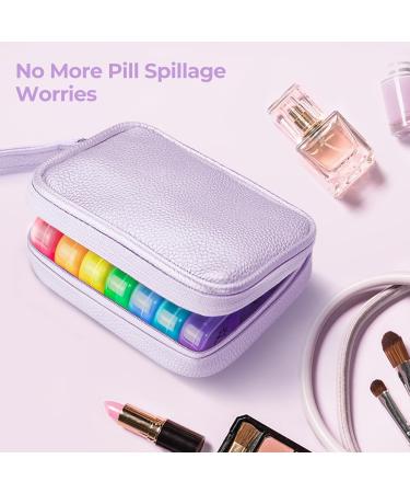Cute Pill Organizer 3 Times a Day - Large 7 Day Pill Box for Women Portable Purple Case with Bag for Vitamins & Medications - Buy Online on GoSupps.com