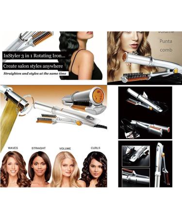 2 in 1 Rotating Curling Iron & Straightener - Fast Heat Professional Hot Brush Styler for All Hair Types - Buy Online on GoSupps.com