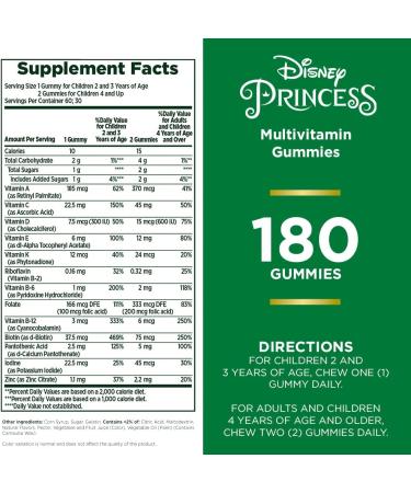 Nature's Bounty Disney Princess Kids Gummy Multivitamin  Natural Grape  Orange & Cherry Flavored  No Gluten  Dairy  or Peanuts  180 Gummies - Buy Online on GoSupps.com