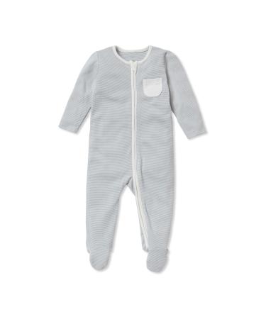 MORI Baby Boys and Girls Clever Sleepsuit - Unisex 2 Way Zipped Organic Pyjama - Comfortable Toddler Footed Nightwear 0 Month Blue Stripe - Two Way Zip