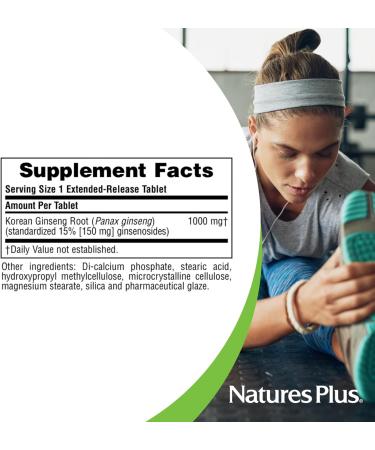 NaturesPlus Herbal Actives Korean Ginseng Extended Release - 1000 mg 30 Vegan Tablets - Adaptogenic Herbal Supplement Antioxidant - Vegetarian Gluten-Free - 30 Servings - Buy Online on GoSupps.com
