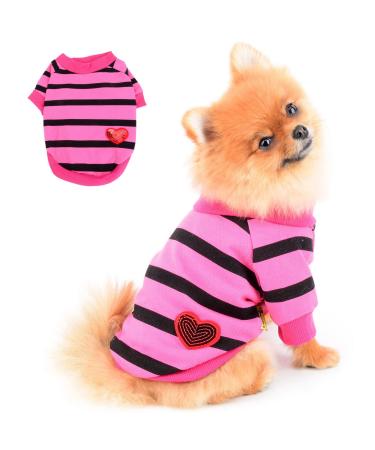 Paidful Striped dog shirt for small medium-sized dogs cat girls boys vest t-shirts with red heart breathable tank tops puppies chihuahua yorkie clothing pet summer go outdoors: back: 25cm/10 " breast: 38cm/15" Pink