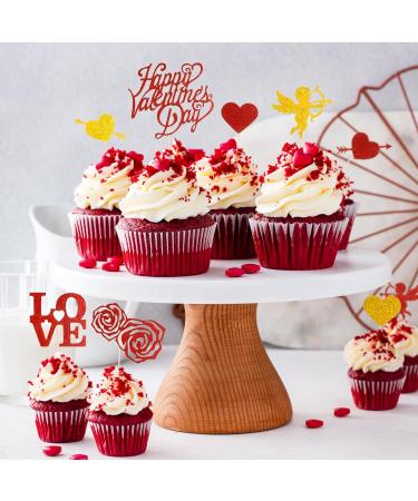 19pcs Happy Valentine's Day Cake Topper Glitter Paper Cupcake Toppers Pattern Heart Bear Rose Love Dessert Picks Cake Decoration for Valentine's Day - Buy Online on GoSupps.com