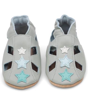 Dotty Fish Soft Leather Toddler Sandals with Suede Soles | Non-slip | Grey Star | Sizes 0-6M to 3-4Y - Buy Online on GoSupps.com