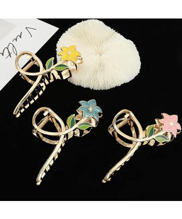 Metal Flower Claw Clips - Elegant Lily Design - Strong Hold Hair Accessories for Women & Girls - 4 PCS - Buy Online on GoSupps.com
