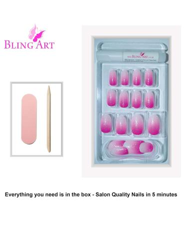 Buy False Nails Bling Art Magenta Gel Ombre | 24 Medium Oval Artificial Nails with Glue - International Shipping - Buy Online on GoSupps.com