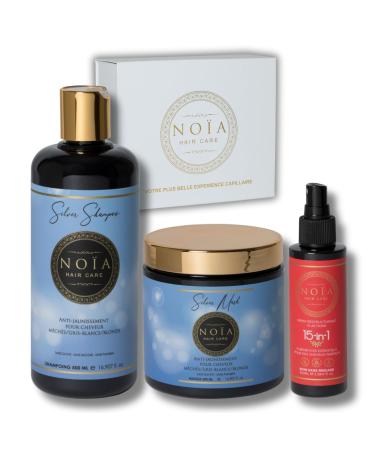 NOIA PARIS NO A HAIR TRIO Silver Hair Routine Shampoo Mask & Serum Anti-Yellowing Cold Shine & Shine Professional Care for Blonde Grey & Highlighted Hair
