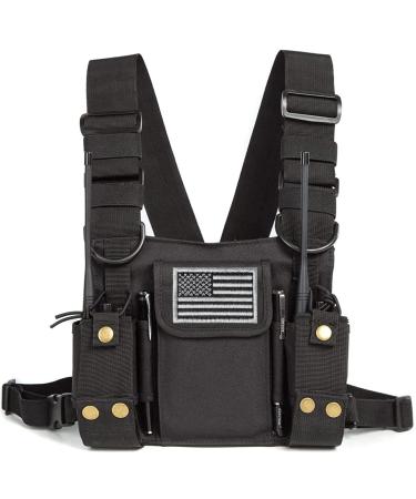Radio Shoulder Holster Chest Harness Holder Vest Rig for Two Way Radio Chest Front Pack Pouch Walkie Talkie Case with Front Pouches for Kenwood Arcshell Retevis Baofeng UV-5R F8HP UV-82 888S (Black)