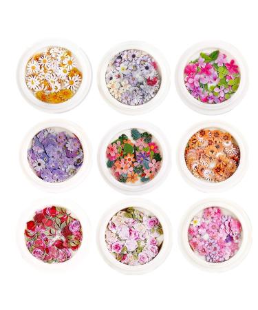 3D Flower Nail Stickers  450Pcs Holographic Simulation Flower Leaf Nail Glitter Sequin Acrylic Paillettes  Sparkle Nail Glitter for Nail Art Decoration Wood flower-9