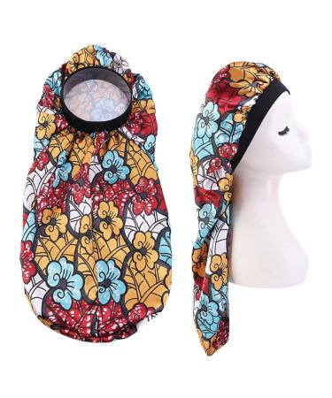 2PCS Extra Long Satin Bonnet Set for Braids Hair - Blue Flowers & Colorful Clouds - Buy Online on GoSupps.com