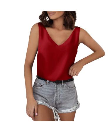 Womens Tank Tops Casual Racerback Camisole Tshirts Sleeveless Chiffon Soft Summer Tee Tunic Blouse 1487-eumxw-e-red XXL