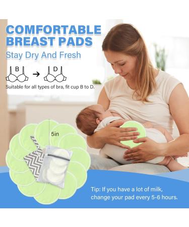Bamboo Fiber Reusable Nursing Breast Pads - 12 Pieces with Laundry Bag & Travel Storage - Eco-Friendly Breastfeeding Essentials in Light Green - Buy Online on GoSupps.com