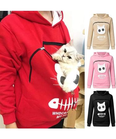 Womens Casual Animal Pouch Hoodie - Cat Carry Long Sleeve Pullover in Black - Buy Online on GoSupps.com