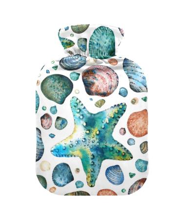 Hot water bottles with cover watercolor shells starfish hot water bag for pain relief children and adults hot pack 2 liters