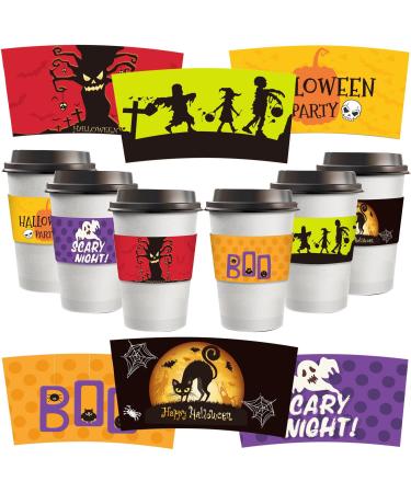2 Paper Cups Sleeves | 24- Halloween Kraft Paper Cups Sleeves Coffee Mug Sleeve | Spooky Ghost Witch Cat Boo Sign Kraft Paper Cup Sleeve Kitchen Supplies Ytger 2 Pcs L019