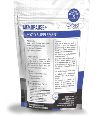 Menopause Supplements for Women 2500mg - Sage Leaf Extract - 365 Tablets - Buy Online on GoSupps.com