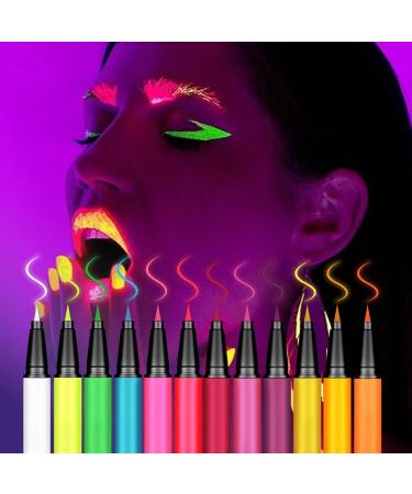 Blacklight Eye Liner 12 Colors Rainbow Glow Neon Makeup Graphic Eye Liners - Waterproof Smudge-Proof Colorful Eye Makeup For Festival Makeup Glow Brightly Under UV Lights - Buy Online on GoSupps.com