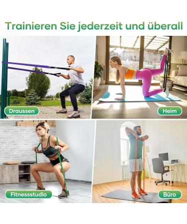 Fokky Fitness Straps Set - 5 Resistance Bands with Door Anchor Handles & Carrying Bag for CrossFit Yoga & Pilates - Strength Training in Yellow Red Black Purple & Green - Buy Online on GoSupps.com
