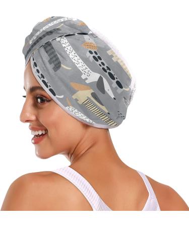 Funny Hand Drawn Doodle Dog Dry Hair Cap - Quick Drying Towel Set & Button Headband | Super Absorbent & Comfortable - Buy Online on GoSupps.com