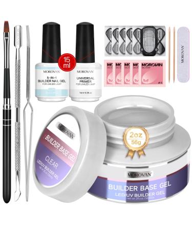Morovan Builder Gel For Nails: 2oz Gel Nail Builder Clear Hard Gel With 5 in 1 Builder Gel In a Bottle - Universal Primer Gel Strengthen Nail Gel Builder For Nails Art Salon Home DIY