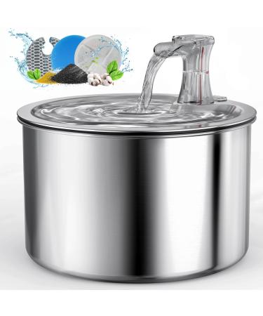 oneisall Cat Water Fountain Stainless Steel/Quiet Automatic Pet Water Fountain for Cats Inside 2L/67OZ Dog Drinking Fountain for Small/Big Cat Dog Animal Sliver