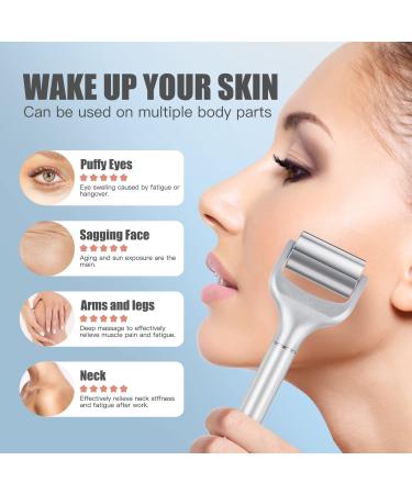 Electric Ice Roller for Face & Eye Puffiness Relief | Skin Care Tool for Migraine Pain | Silver with Two Roller Heads - Buy Online on GoSupps.com
