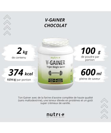 WEIGHT & MASS GAINER Vegan - Chocolate 2 kg - High calorie drink for weight gain and weight gain - V-GAINER without maltodextrin and sugar - Buy Online on GoSupps.com