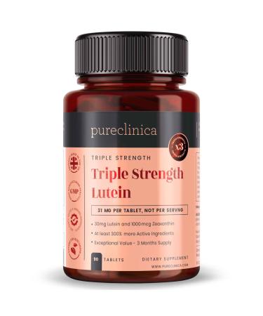 pureclinica Lutein 30mg with Zeaxanthin 1000mcg Triple Strength Supplement 90 Tablets (3-Month Supply) 90 Count (Pack of 1)