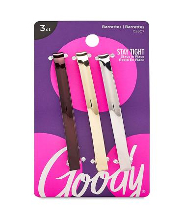Goody Stay Tight Metal Hair Barrettes 3 Gd02607 - Assorted Colors - 3 Barrettes PPack Case by Goody