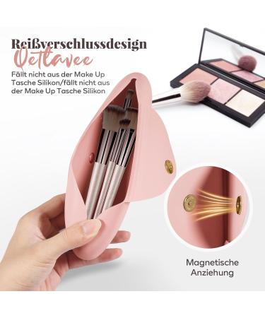 Qetlavee Makeup Pocket Silicone Bag | Travel Essentials - Brush Container & Sponge Holder | Easy Clean Magnetic Snap Design (Pink) - Buy Online on GoSupps.com