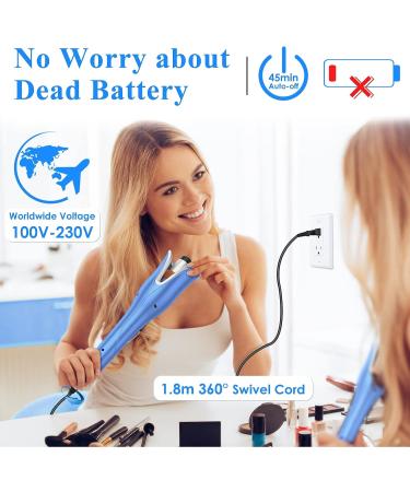 Auto Hair Curler with Large Rotating Barrel, 4 Temps, 3 Timer Settings - Blue - Buy Online on GoSupps.com