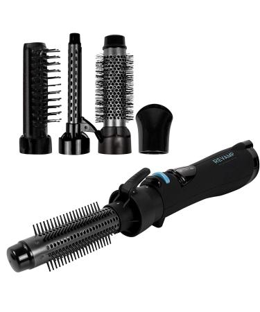 REVAMP Progloss Airstyle - Heated Round Air Styler Volumiser Brush with Retractable Comb Bristles Ceramic Ionic Barrel Infused with Progloss Oil for Salon Styling and Shine - Black