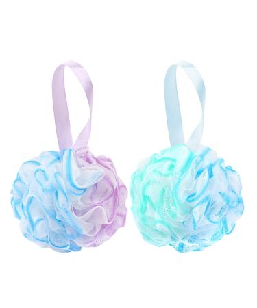 MIDELONG Bath Sponge Shower Loofahs Soft Mesh Poufs Body Wash Scrubber Bath Ball Exfoliating Loofahs Sponge Colorful 60g for Women and Men Pack of 2 - Buy Online on GoSupps.com