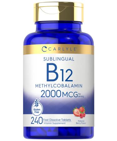 Carlyle B12 Vitamin 2000 mcg | 240 Fast Dissolve Tablets | Sublingual Methylcobalamin | Berry Flavor | Vegetarian Non-GMO & Gluten Free Supplement