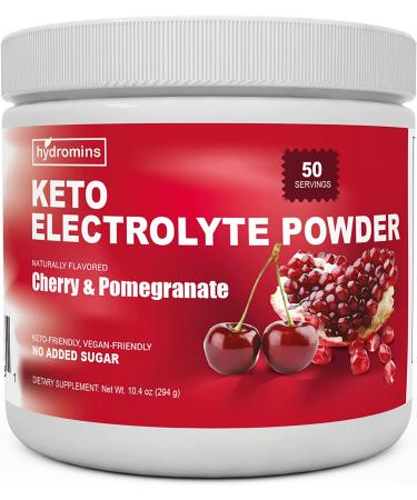 Hydromins Keto Electrolyte Powder - Hydration Supplement Drink Mix - Boost Energy and Beat Leg Cramps - Vegan and Keto Friendly - No Sugar | Cherry and Pomegranate Flavor - 50 Servings